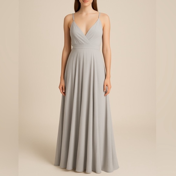 BHLDN‎ Gray Silver Eva Chiffon Bridesmaids Maxi Dress - Picture 1 of 6